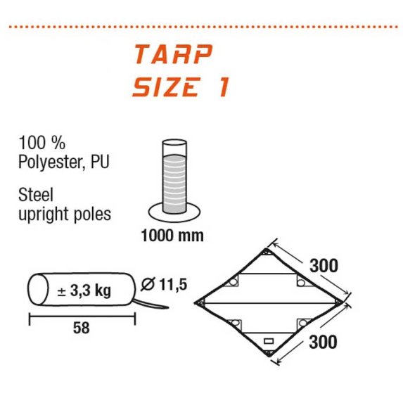 Tarp solseil 3 x 3 m, vannsyle 1000 mm