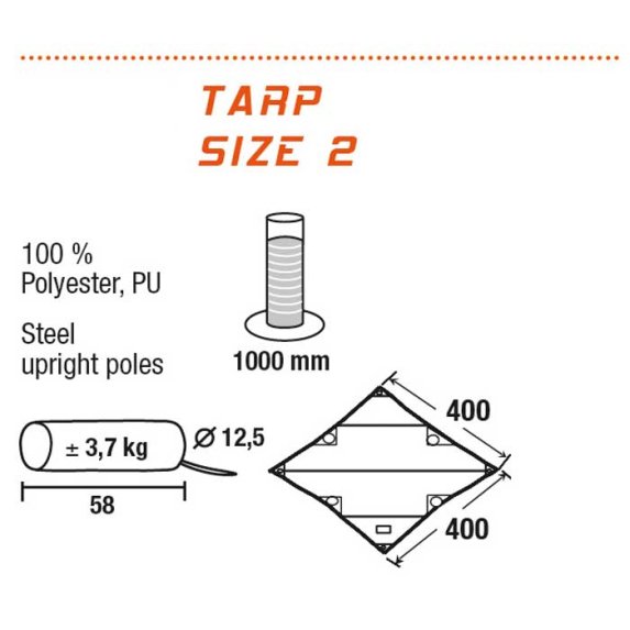 Tarp solseil 4 x 4 m, vannsyle 1000 mm