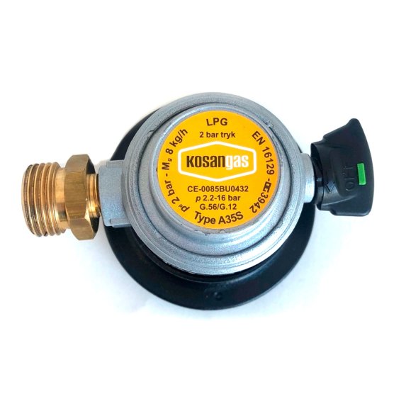 Gasregulator med tysk gevind til gasflaske - Mellemtryk / 2 bar