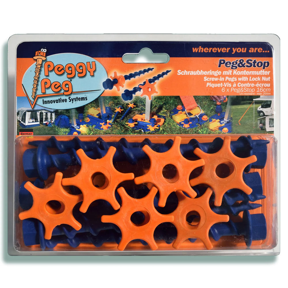 Peg & Stop skruepløkker med kontramøtrik 6 stk. 16 cm