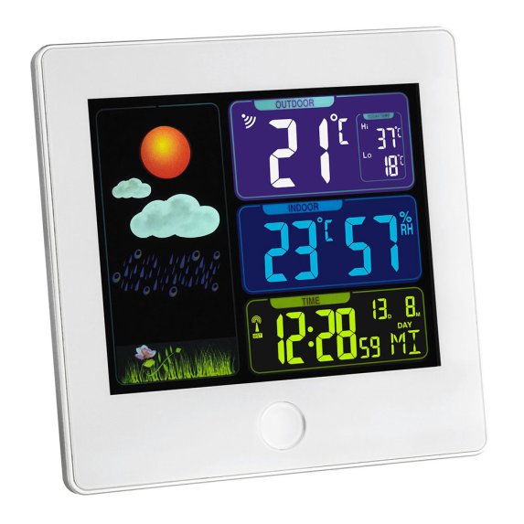Trdls termometer/hygrometer med radiostyrd klocka White