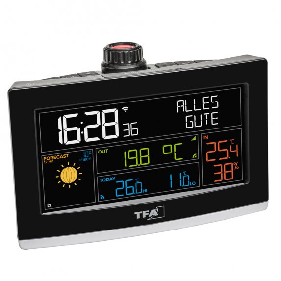 TFA vekkerklokke med projektor og termo-/hygrometer