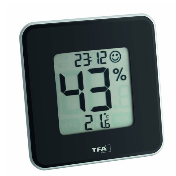 Digitalt termometer med ur - Sort